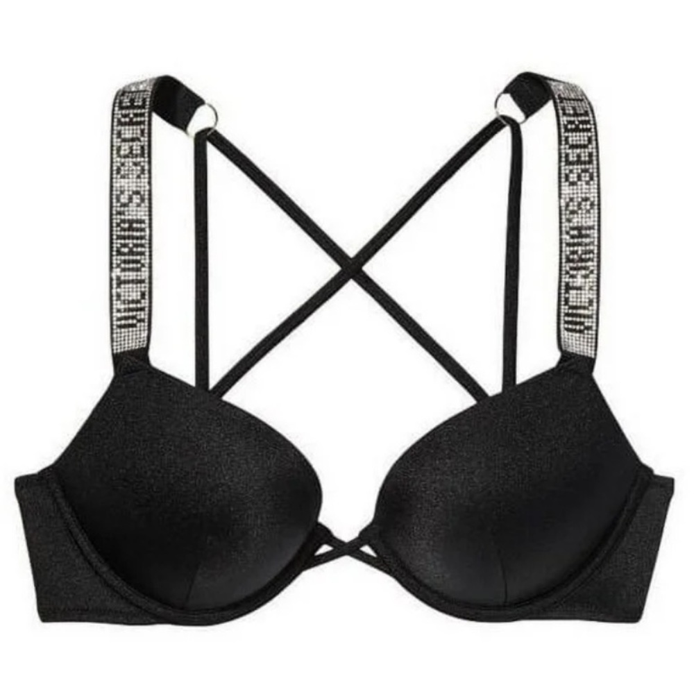 New! Victoria’s Secret bombshell black logo shine strap bikini top 4554